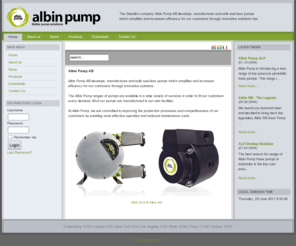 albinpump.com: ALBIN PUMP AB - Better Pump Solutions - Diaphragm & Hose pumps - Home
Albin Pump AB - Better pump solutions - Diaphragm & Hose pumps, Albin Pump AB  Albin Pump AB develops, manufactures and sells seal less pumps which simplifies and increases efficiency for our customers through innovative solutions.  The Albin Pump ranges of pumps are available in a wide variety of versions in order to fit our customers every demand. All of our pumps are manufactured in our own facilities.