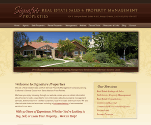 signatureproperties2.com: Signature Properties is a Real Estate Sales and Full-Service Property Management Company serving California’s Central Coast
We are a Real Estate Sales and Full-Service Property Management Company located in Arroyo Grande, and serving all of California’s Central Coast, from Santa Maria to Paso Robles