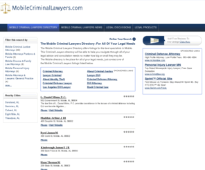 mobilecriminallawyers.com: Mobile Criminal Lawyers | Top Criminal Lawyers in Mobile, AL
Mobile Mobile Criminal Lawyers - Let us help you find the top Mobile Criminal Lawyers in Mobile, AL.  Find addresses, phone numbers, driving directions, reviews and ratings on MobileCriminalLawyers.com