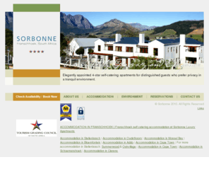 sorbonne.co.za: FRANSCHHOEK ACCOMMODATION | self catering apartments, Franschhoek, South Africa
Sorbonne, luxury self-catering apartments, accommodation Franschhoek, South Africa