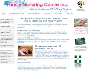 familymentalhealthandwellbeing.com: Making Sense of Mental Health
The Family Nurturing Centre Mental Health and Well-Being Program. Supporting your family, school and workplace in creating a ‘culture of well-being’ where mental health is prioritised through prevention and early intervention. The Family Nurturing Centre is based in Perth, Western Australia.