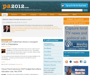 pa2012.com: pa2012.com | Your destination for PA's 2012 elections
News, analysis and commentary about Pennsylvania's 2012 election cycle. We cover the Senate race between Arlen Specter and Pat Toomey. We cover the Governor's race to replace Ed Rendell. We cover Congressional races.