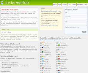 socialmarker.com: Social bookmarking service. Fast tagging and posting to all major social websites - SocialMarker.com
Social Marker makes social bookmarking of websites an easier process.