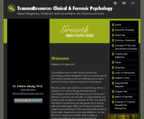 traumaresource.com: Trauma Treatment, PTSD Expert, Clinical Forensic Psychologist
Francis Abueg, Ph.D. PTSD trauma expert diagnosis counseling Sunnyvale, CA