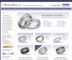 e-weddingbands.org: E- Wedding Bands: Platinum wedding bands, titanium wedding bands, Palladium Wedding Bands, Wedding Rings, Tungsten rings, Cobalt Chrome Wedding Bands
E- wedding bands sells titanium wedding bands, platinum wedding bands, palladium wedding bands and diamond wedding bands at substantial discounts.