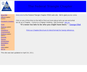 ftcfew.org: Federal Triangle Chapter of Federally Employed Women (FEW) Welcome Page
Federal Triangle Chapter of Federally Employed Women (FEW) welcome page