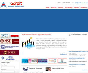 adroitcorporate.com: Adroit Corporate Services Pvt. Ltd. - Demate Services, Share Transfer, Banking Services, IPO Status, Fixed Deposit
Adroit Corporate Services is a leading provider of registry services and technology to financial market participants, Leading Banks.