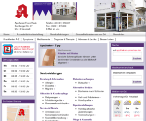 frankenapotheke-neustadt.com: Franken-Apotheke - Ihre Apotheke in Neustadt
Apotheker Franz Raab, Bamberger Str. 27, 91413 Neustadt