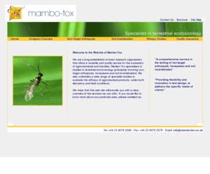 mambo-tox.com: Mambo-Tox Ltd - Specialists in terrestrial ecotoxicology
Mambo-Tox Ltd - Specialists in terrestrial ecotoxicological evaluation in the laboratory, semi-field and field