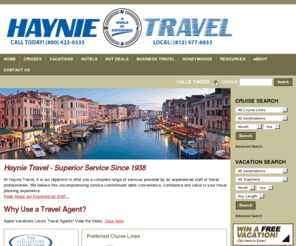 haynietravel.com: Haynie Travel - 
	Home
At Haynie Travel, it is our objective to offer you a complete range of services provided by an experienced staff of travel professionals. We believe this uncompromising service commitment adds convenience, confidence and value to your travel planning experience.