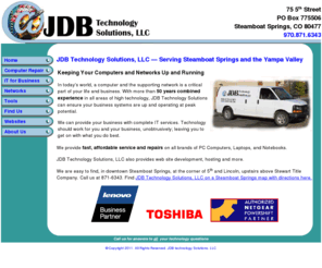 jdbtech.com: JDB Technology Solutions, LLC
 JDB Technology Solutions sells new home computers and network equipment in Steamboat Springs and provides your business with complete IT services. Home and business solutions, computer repair, and networks.  