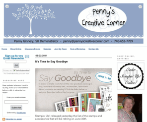 pennyscreativecorner.com: Penny's Creative Corner
I'm a Stampin' Up! demonstrator who lives in Lancaster, Ohio.  I offer various classes (i.e., punch art, stamp-a-stacks, seasonal classes, classes concentration on specific stamp sets)