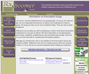 rxboomer.com: Useful Information Articles on Prescription Drugs for Pain Infection Depression Medications and More.
Find important information about prescription drugs for pain, infection, depression and more at RxBoomer.com.
