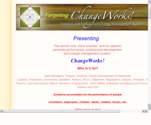 targetingchangeworks.com: Targeting ChangeWorks! presents the last performance tool you are likely to need
Personal and Professional Development and Change Management for individuals, groups, businesses large and small. The holy grail of communication.