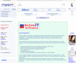 angajare.md: Joburi în Moldova, munca, oferte de lucru, locuri de munca. Lucru în străinătate, pe internet, pentru student, pe vară. Firme de recrutare. Totul despre cariera. Chişinău, Bălţi şi alte oraşe a Moldovei.
Joburi - Moldova, munca, oferte de lucru, locuri de munca. Lucru în străinătate, pe internet, pentru student, pe vară. Firme de recrutare. Totul despre cariera. Chişinău, Bălţi şi alte oraşe a Moldovei.