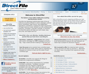 directfile.net: DirectFile - Online Political Accounting and Disclosure
DirectFile, the Nation's First and most Respected Online Political Accounting and Disclosure Service