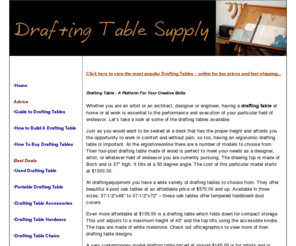 draftingtablesupply.com: Drafting Table Deals | Drafting Table Supply
Whether you are an artist or an architect, designer or engineer, having a drafting table at home or at work is essential to the performance and execution of your particular field of endeavor.