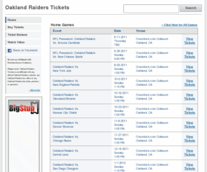 oaklandraiderstickets.biz: Oakland Raiders Tickets
Consumer guide to buying Oakland Raiders tickets. OaklandRaidersTickets.biz reveals the cheapest ticket sellers, Oakland Raiders schedule, premium tickets, and more!