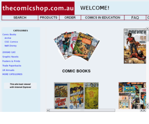 thecomicshop.com.au: The Comic Shop Australia West Coast comics for sale.
Welcome to the West Coast Comics on-line comic shop. This Australian site specializes in the sale of back issue comics, memorabilia, books, magazines, posters, prints, archie, commando, digests, fanzines, graphic novels, harvey, manga, paperbacks, phantoms, starblazers, t-shirts, walt disney, trade paperbacks, art books, comix and a lot more. Come and have a look