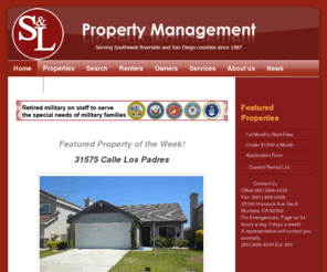 slpropertymanagements.com: S&L Property Management
Your Leader in Property Management Since 1987. Serving Southwest Riverside, Menifee, Winchester, Temecula, Murrieta and More.