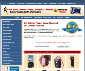 guardian-self-defense.com: Self Defense Pepper Spray, Mace and Self Defense Products
Buy pepper spray including Fox Labs pepper spray and other self defense products. Self defense pepper spray, stun guns, tasers, Mace, personal alarms and home protection devices.