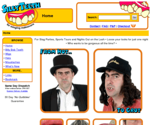 sillyteeth.com: SillyTeeth.co.uk shop Minging Makeovers, fake billy bob teeth teeth, wigs, hats etc
Teeth, Billy Bob Teeth and other Minging Makeovers