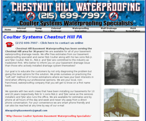 waterproofingchestnuthillpa.com: Waterproofing - Chestnut Hill PA (215) 699-7997
 Chestnut Hill basement waterproofing has been serving the Chestnut Hill area for 30 years!