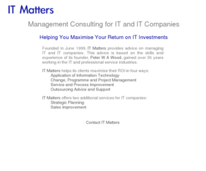 it-matters-consulting.com: IT Matters - Management Consulting for IT and IT Companies
Management Consulting for IT and IT Companies.