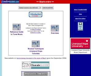 tonalityguide.com: TonalityGUIDE: Tom Pankhurst's Guide to Harmony and Voice-leading
TonalityGUIDE is a basic music theory guide to tonal harmony and voice leading for first-year university students. It introduces harmony and voice-leading at a level which is appropriate at degree level, yet does not make too many assumptions