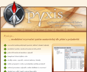 pyxis.cz: Pyxis - Jedinečné softwarové řešení pro cestovní kanceláře | Multima a.s.
Komplexní a moderní řešení informačního systému pro velké i malé cestovní kanceláře. Obsahuje rezervační systém, webové služby pro napojení do rezervačního systému, portál pro provizní prodejce a webovou aplikaci pro prezentaci zájezdů na internetu.