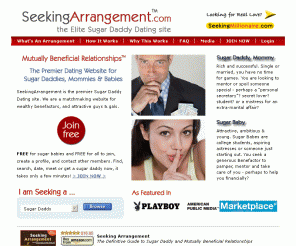 seekingarrangement.com: Free Sugar Daddy Dating & Sugar Baby Personals
Featured on PLAYBOY, SeekingArrangement is a Sugar Daddy dating and Sugar Baby online dating relationship website. Always FREE for Sugar Babies, the site caters specifically to those seeking Mutually Beneficial relationships, matching beautiful single sugar babe girls and guys with wealthy millionaires and benefactors.  Find, date, search, meet or get a sugar daddy. Our website is also a featured extra marital dating personals and sugar babe classifieds.