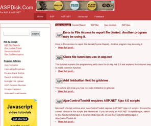 aspdisk.com: asp.net and asp articles,asp.net 3.5,ajax,.net framework
asp,asp.net articles,asp.net 3.5,asp.net framework,ajax,session