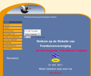 gevleugeldevriendentwijzelerheide.nl: Welkom
Vereniging duivensport - Gevleugelde Vrienden Twijzelerheide Friesland 96 Duivenmarktplaats
Samenspel de eenheid ,Rayon de Priesprong,ACG 7