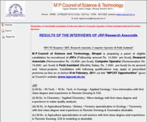 mpcstopportunities.com: MPCST Opportunities
Madhya Pradesh Council of Science and Technology, MP mission Excellence Vigyan Manthan Yatra 2009-10