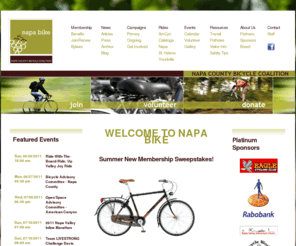 napabike.org: Napa County Bicycle Coalition
Napa County Bicycle Coalition is also called Napa Bike and has 4 main functions which include bicycle education, bicycle advocacy, promoting events and programs, and fundraising to support the coalition