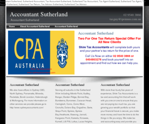 accountantsutherland.com.au: Accountant Sutherland - Sutherland Accountant
Accountant Sutherland - 2 for 1 Tax Return Special Offer - Shire Tax Accountants can help you pay less tax, make more money and secure your financial