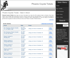 phoenixcoyotetickets.com: Phoenix Coyote Tickets | PhoenixCoyoteTickets.com
PhoenixCoyoteTickets.com for all Phoenix Coyote tickets. Cheap tickets, premium tickets, widest selection.