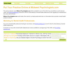 midwestpsychologists.com: Midwest Psychologists - Midwest Psychologists.com - Put Your Practice Online Now
Build your own therapy marketing web site at Midwest Psychologists.com.