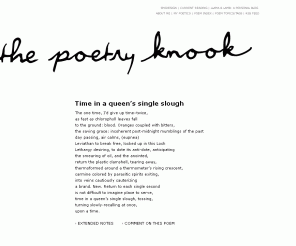 tpkpoetry.com: 
the poetry knook :: the poetry of stephen m. james :: indianapolis, indiana
 by Stephen M. James, poetry, hundreds of poems, open verse with enjambment and conceits, college, teen, high school