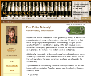 myranissen.com: Myra Nissen, Homeopath
Myra Nissen, CCH, RSHom(NA), Classical Homeopathy