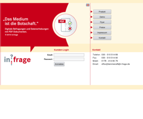 in-frage.com: in:frage - Online Befragungen und Datenerhebungen mit PDF-Dokumenten
