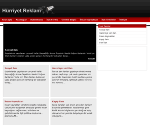 hurriyetreklam.gen.tr: Hürriyet Reklam » Ankara Hürriyet İlan » Hürriyet Gazetesi Reklam » Diva Ajans » 0312 478 55 55
Hürriyet gazetesi Ankara Yetkili İlan servisi . Diva Ajans Türkiyenin heryerinden online ilan kabul etmektedir.İlanlarınız ertesi gün güvenli bir şekilde yayınlanır.