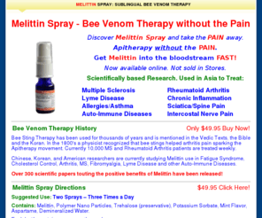 melittin.org: Melittin Spray: Sublingual Bee Venom Therapy
Melittin Spray - natural Bee venom Pain Relief