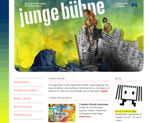 die-junge-buehne.de: Home
Die \junge bühne\ ist die Jugendzeitschrift des Theatermagazins \Die Deutsche Bühne\. Das kostenlose Heft richtet sich an Jugendliche ab 16  und erscheint ein Mal jährlich.