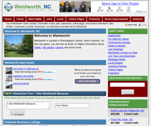 rockinghamcountynorthcarolina.com: Wentworth, North Carolina (NC) Hotels, Yellow Pages, Homes, Weather, Apartments, Jobs, and more
City of Wentworth, North Carolina. Find hotels, homes, jobs, apartments, yellow pages, and events in Wentworth. Also weather, restaurants, schools, businesses, city information and other info for Wentworth.