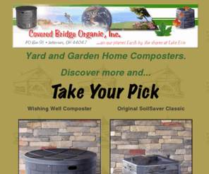 cboinc.com: plastic compost bin for sale OH wholesale home composter municipal garden parts compost bin direct shipping
Covered Bridge Organic, Inc. (cboinc) of Ohio OH USA sells affordable, low cost 12 - 18 cubic feet recycled plastic compost bins for black gold garden mulch. Buy base, turner, temperature probe, aerator, accessories and parts for organic recycling to fertilize earth to use  at home, kitchen, back yard, and worm and DIY worming compost bin. Wholesale and retail for compost bin subsidy program, and municipal compost program.