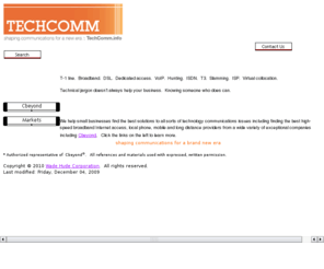 techcomm.info: Technology Communications Info - Cbeyond, XO
High-speed Internet (T1), long distance and phone service providers nationwide.