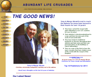 tonyabram.com: christian missionary evangelists tony and marge abram
missionary and evangelists tony and marge abram, reaching out to the people of the world for jesus