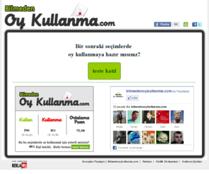 bilmedenoykullanma.com: Seçimlerde oy kullanmaya ne kadar hazırsın? | Bilmedenoykullanma.com
Seçimlerde oy kullanacak mısınız? Peki oy kullanmak için ne kadar hazırsınız? Bilmeden oy kullanmayın! Bilmedenoykullan.com’la öğrenin, kullanın!