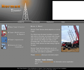 normantower.com: Norman Tower Service | Erection | Mods | Repairs
Norman Tower Service has 40 years' experience in tower construction, modification, and repair.  Because Norman Tower Service 